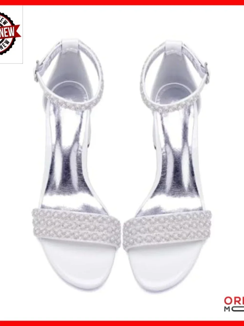 Pearl Block Heel Sandals Open Toe Ankle Strap Wedding Party Shoes